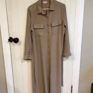 Max Studio Tan Button-Up Maxi Dress with pockets